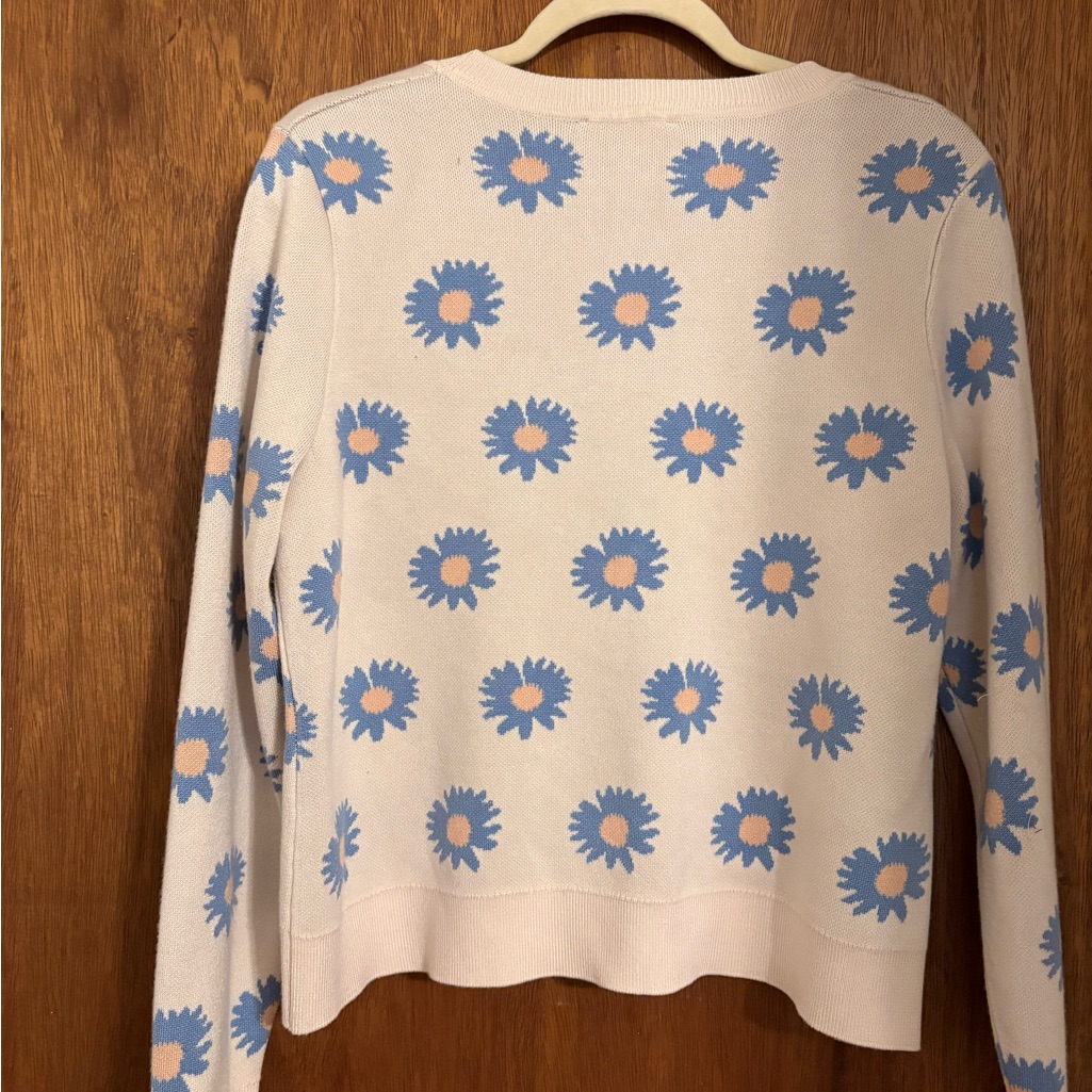 Adrianna Papell Cream Crewneck Sweater With Blue And Pink Floral Motif